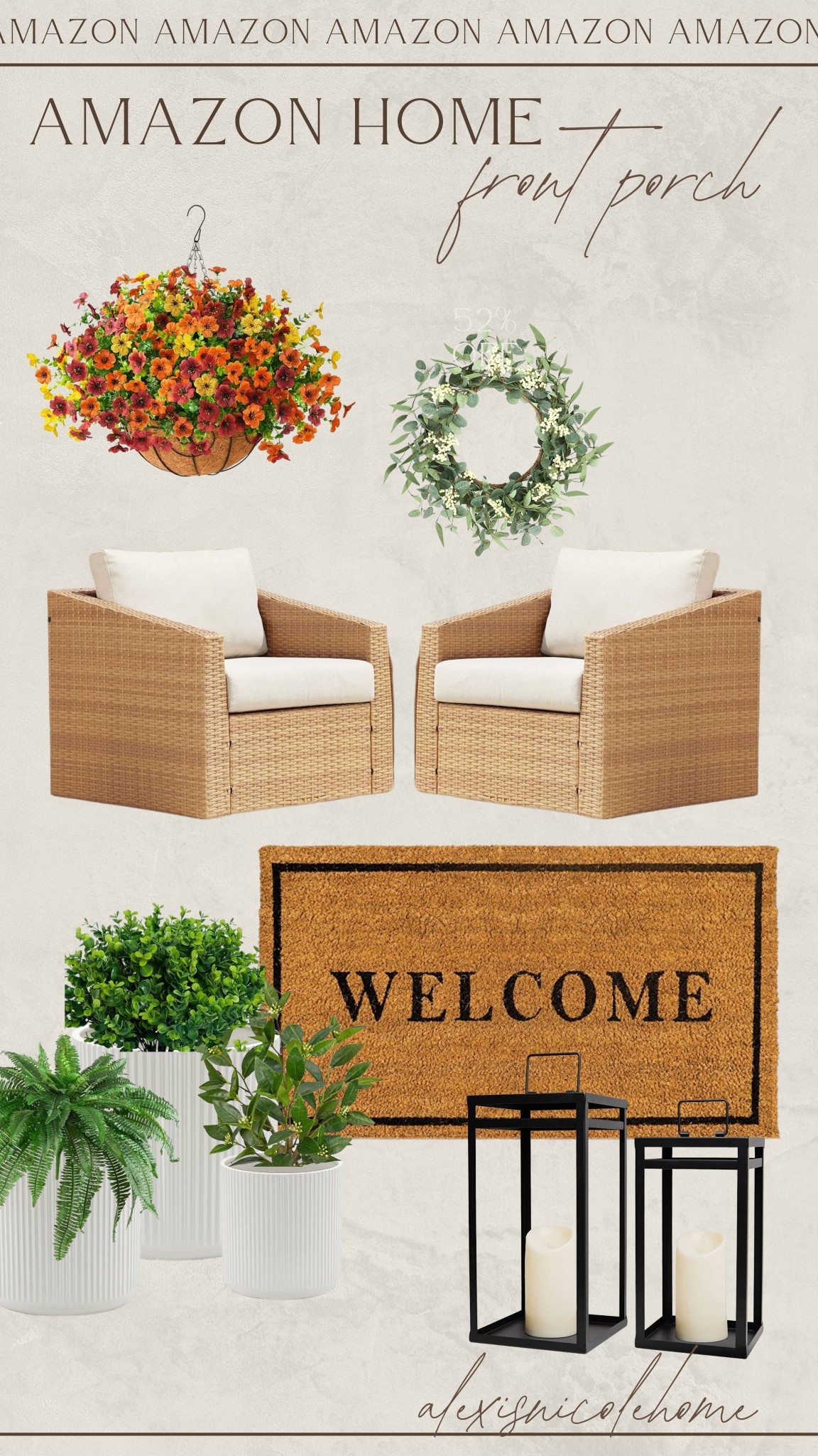 Those faux hanging planters?! Wouldn't even know they weren't real!! And obsessed with those front porch chairs 😍

#LTKFindsUnder100 #LTKHome #LTKSeasonal