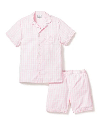 Kid's Twill Pajama Short Set in Pink Gingham 3 Years | Petite Plume
