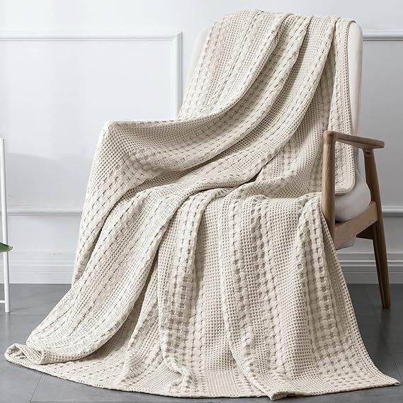 PHF 100% Cotton Waffle Weave Throw Blanket - Washed Soft Lightweight Blanket for All Season - Bre... | Amazon (US)