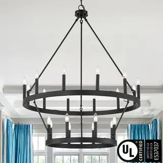 Acroma 20-light Modern Farmhouse 40In Round Wagon Wheel Chandelier with UL - Bed Bath & Beyond - ... | Bed Bath & Beyond