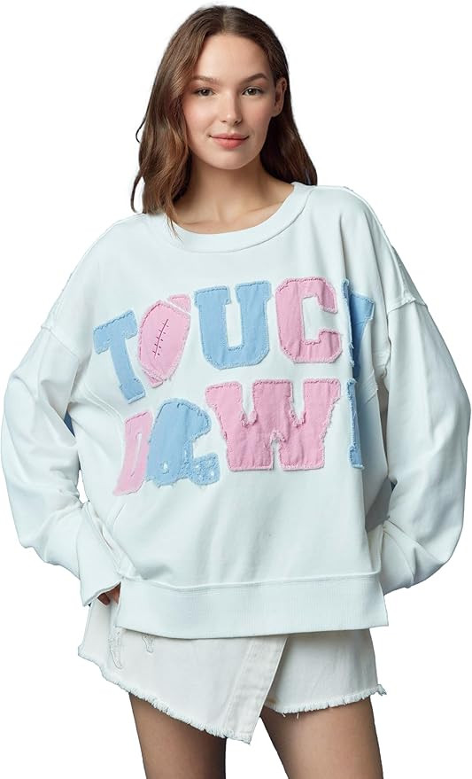 Hey Sweetie Women's 'Touch Down' Color Block Oversized Sweatshirt Round Neck Long Sleeve Graphic ... | Amazon (US)