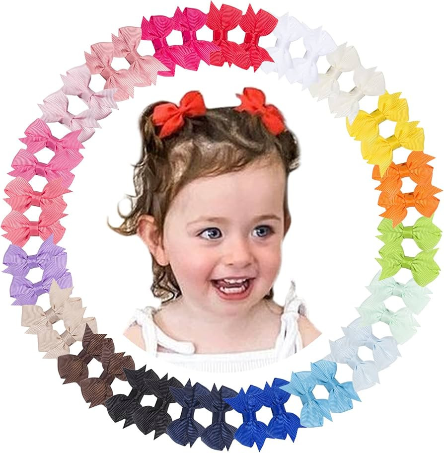 Baby Hair Clips - 40 Piece Fully Lined Hair Pins Tiny Mini 2" Hair Bows with Alligator Clips for ... | Amazon (US)