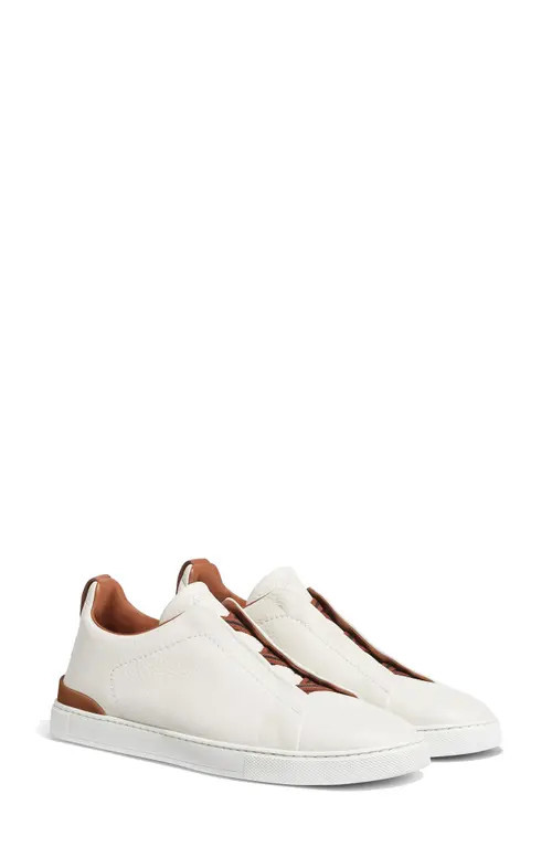 ZEGNA Triple Stitch Deerskin Slip-On Sneaker in White at Nordstrom, Size 8.5Us | Nordstrom