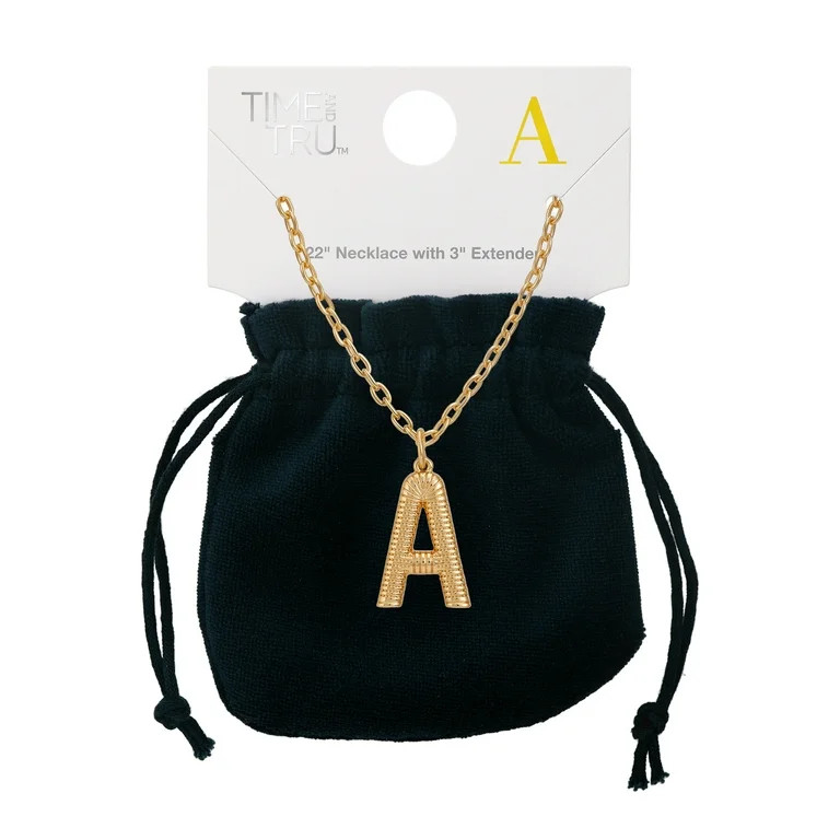 Time and Tru Women's Goldtone Initial A Necklace with Giftable Pouch - Walmart.com | Walmart (US)