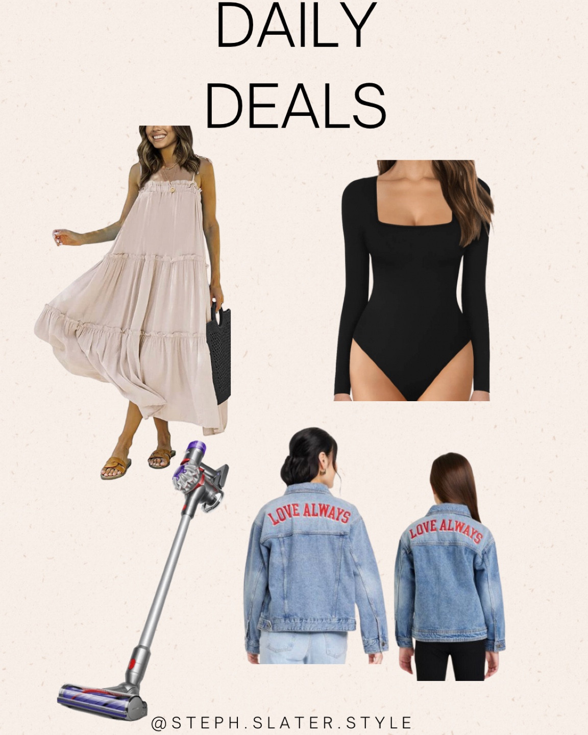 Daily deals! Favorite bodysuit on sale. Comes in more colors. Maxi dress. Comes in more colors. Dyson on sale. Mama and mini matching denim jackets on sale. Spring. Summer. Home. Cleaning 

#LTKsalealert #LTKFind #LTKSeasonal