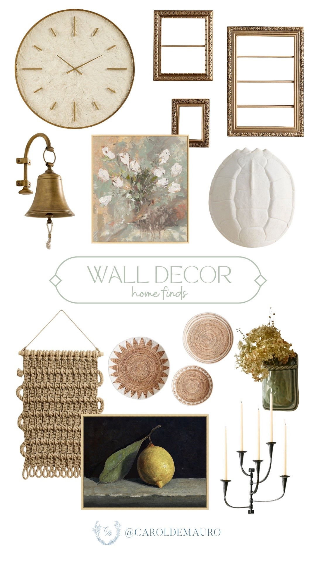 Adding character to your walls is so easy with textured pieces like the oversized paper clock, brass bell, and woven wall hanging! You can mix in vintage-inspired finds like the gold frames, lemon still life art, and iron candelabra to give any room an instantly curated and cozy feel.

living room inspo, wall decor, home inspo, modern vintage, wall canvas, rattan finds, spring home, farmhouse styling

#LTKU #LTKSeasonal #LTKHome