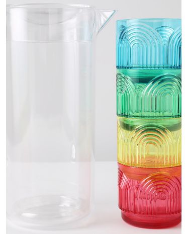 5pc Indoor Outdoor Acrylic Pitcher And Rainbow Glasses Set | HomeGoods