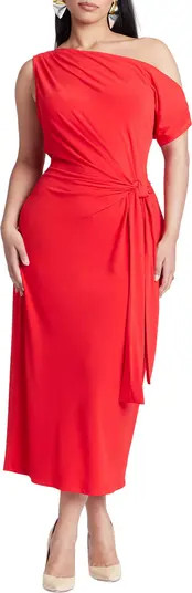 ELOQUII Off The Shoulder Tie Front Midi Dress | Nordstrom | Nordstrom