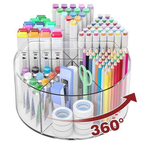 Absonic Acrylic Pen Holder Pencil Organizer, 360-Degree Rotating Pencil Holder, Crayon Organizers for Kids Marker Organizer Caddy Art Supply Kids Desk Organizers for Office Home School | Amazon (US)