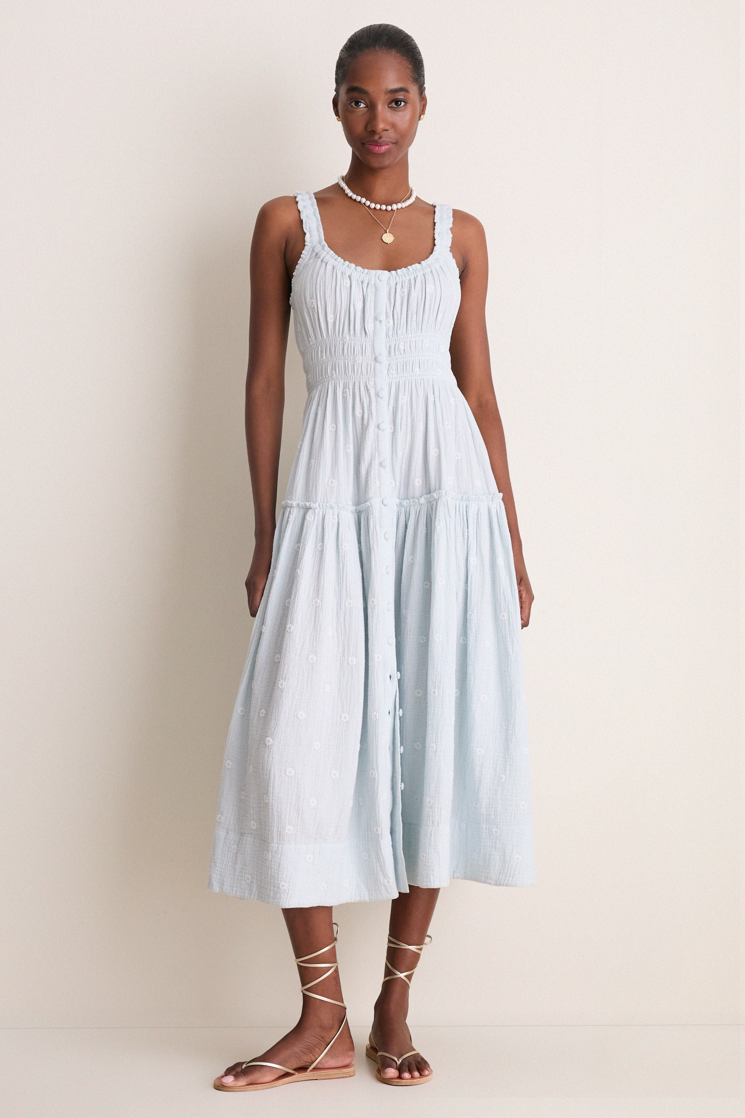 Blue Gauze Daisy Embroidered Landis Midi Dress | Tuckernuck (US)