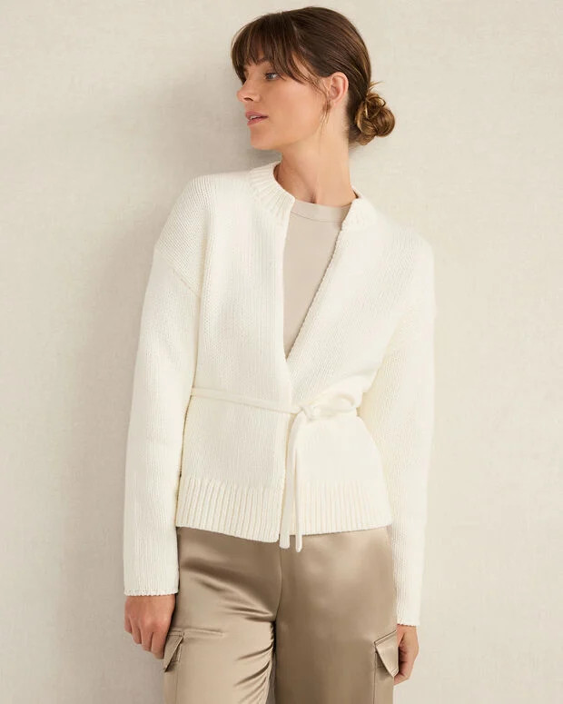 Chunky Cotton Blend Belted Cardigan | Talbots