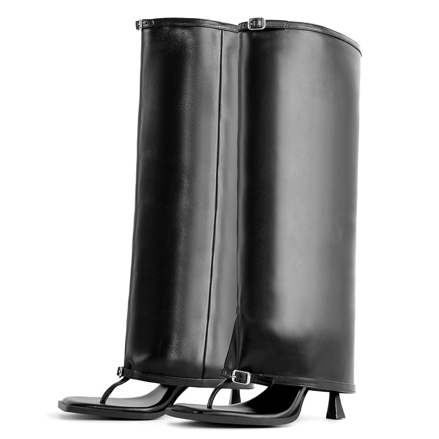 Richealnana Women's Open Toe Boots Flip Flop Fold Over Knee High Sandals Stiletto High Heel | Amazon (US)