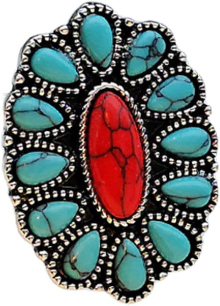 Bohemian Vintage Turquoise Oval Flower Rings Geometric Ethnic Natural Stone Adjustable Silver Joi... | Amazon (US)