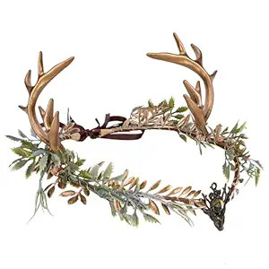 MOSTORY Woodland Gold Antler Crown - Forest Flower Headband Elf Headpiece Fairy Floral Circlet fo... | Amazon (US)