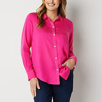new!Liz Claiborne Womens Long Sleeve Button-Down Shirt | JCPenney