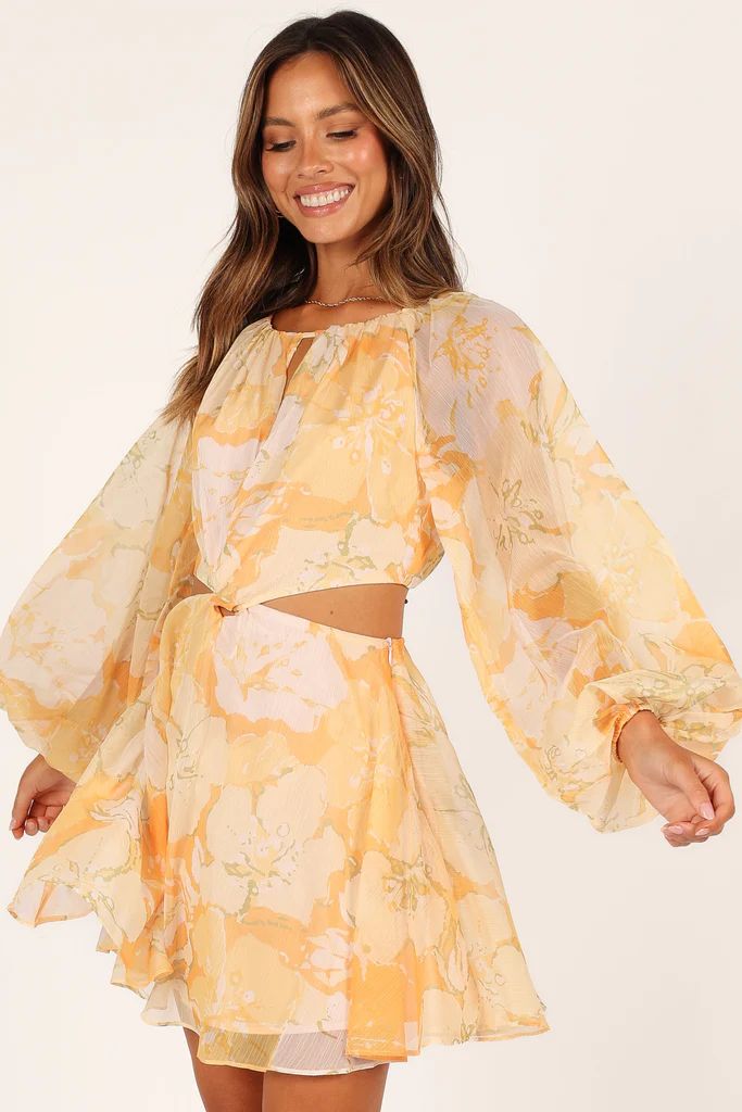 Jamille Cutout Long Sleeve Mini Dress - Yellow | Petal & Pup (US)