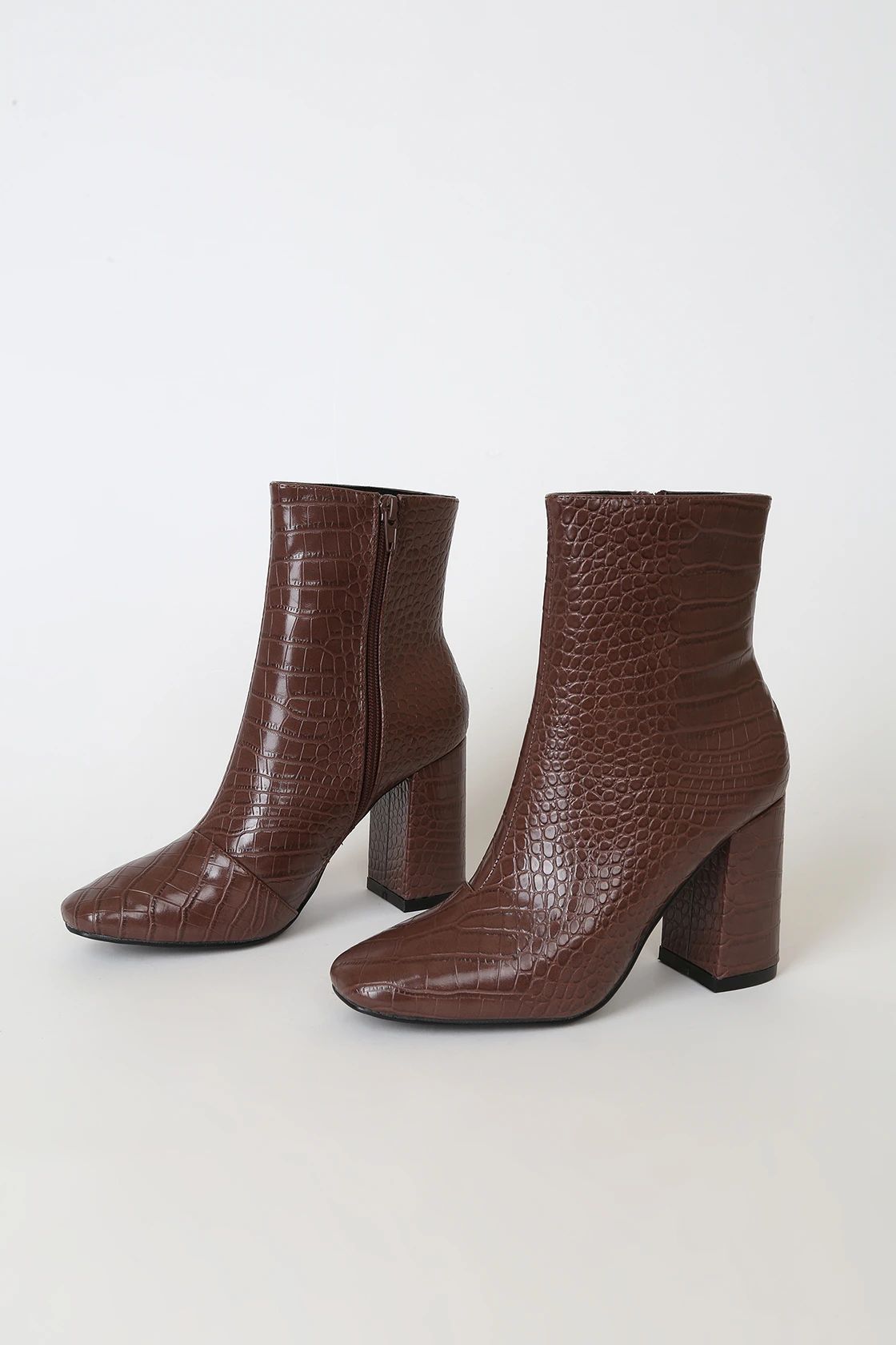 My Generation Brown Crocodile High Heel Mid-Calf Boots | Lulus (US)