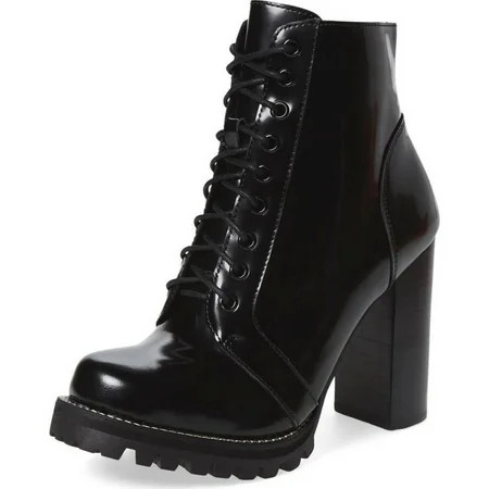 JEFFREY CAMPBELL Legion Black Box Leather Lace Up High Heel Lug Sole Ankle Boot (7.5) | Walmart (US)