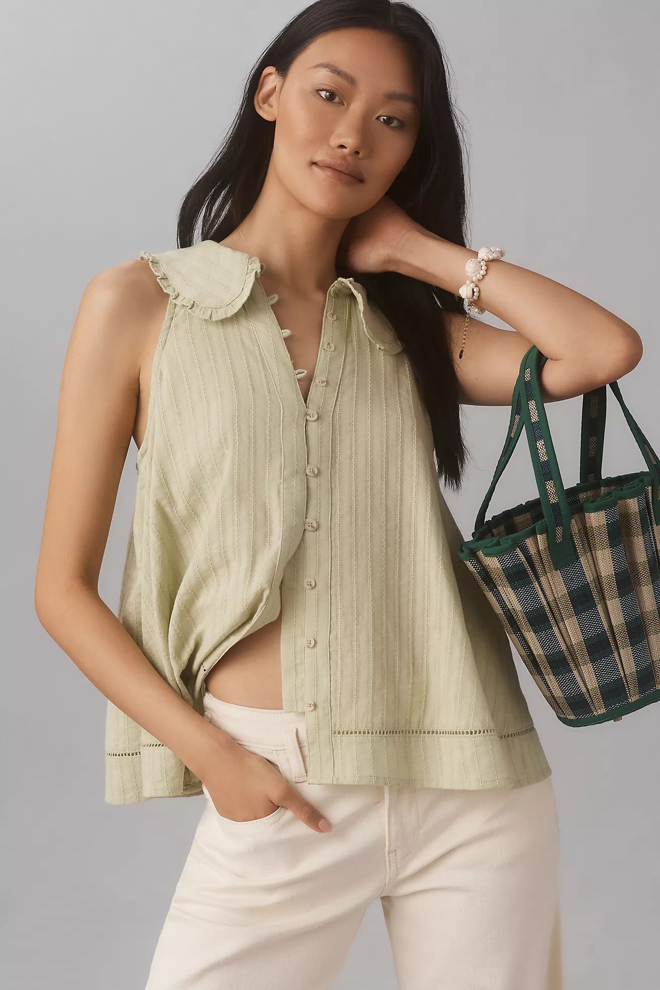 The Keira Collared Button-Front Blouse by Pilcro: Tank Edition | Anthropologie (US)