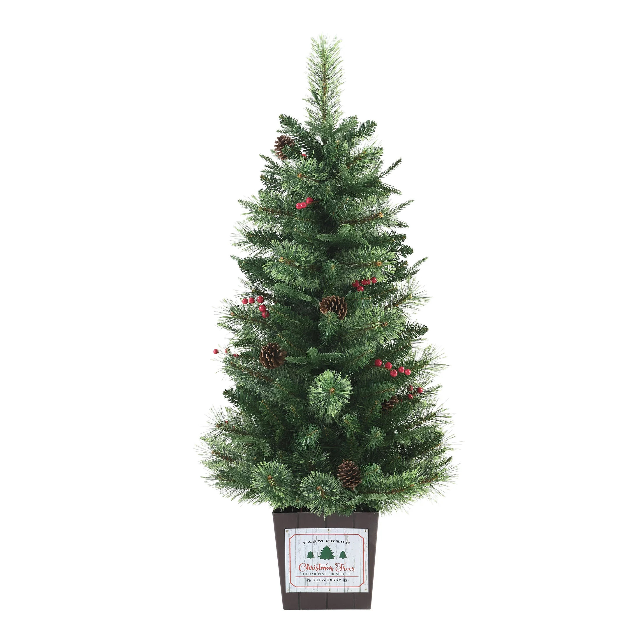 3.5ft Pre-Lit LED Pre-Decorated Potted Cashmere Pine Artificial Christmas Tree, Green, by Holiday... | Walmart (US)