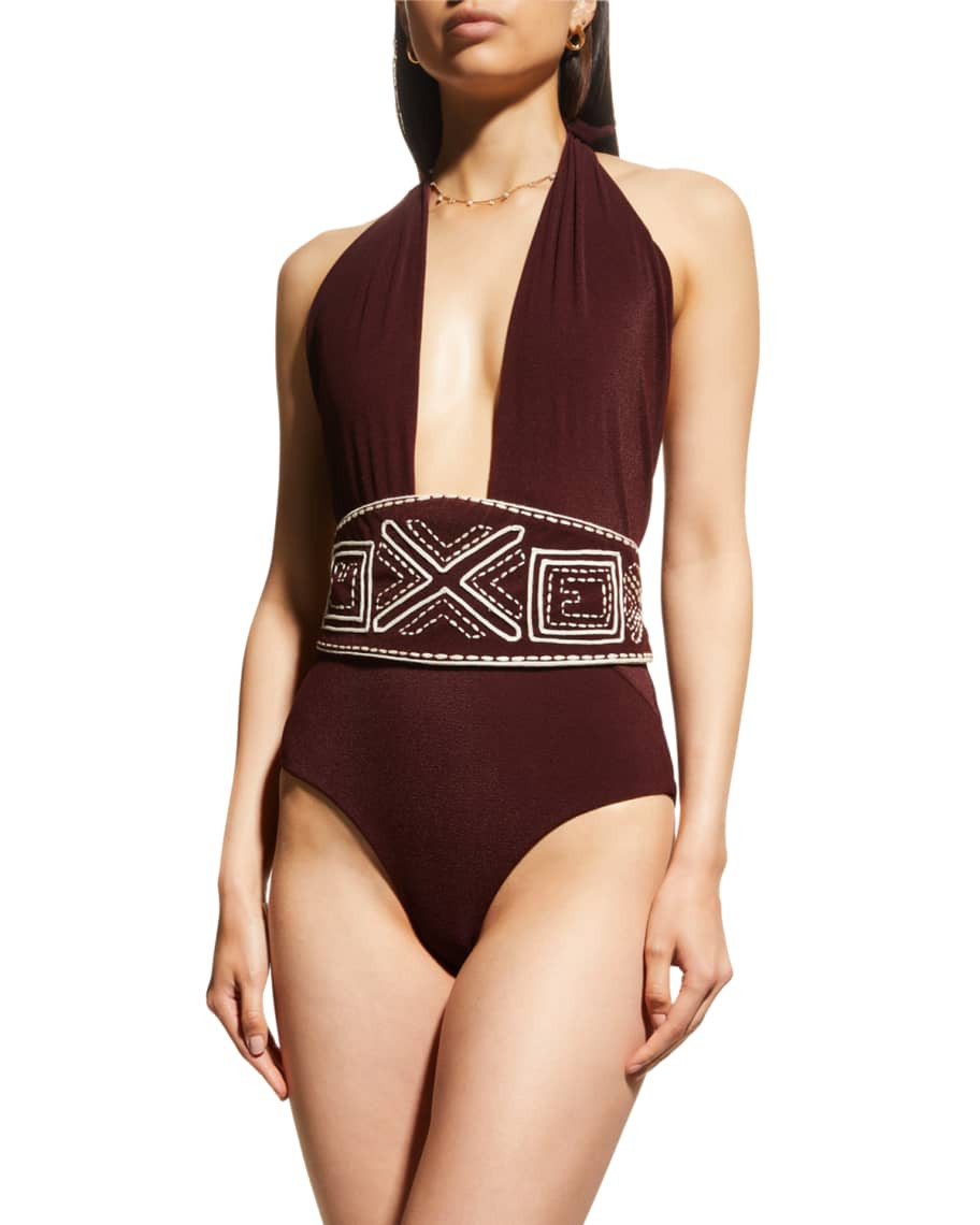 Johanna Ortiz Sunken Glory Halter One-Piece Swimsuit | Neiman Marcus
