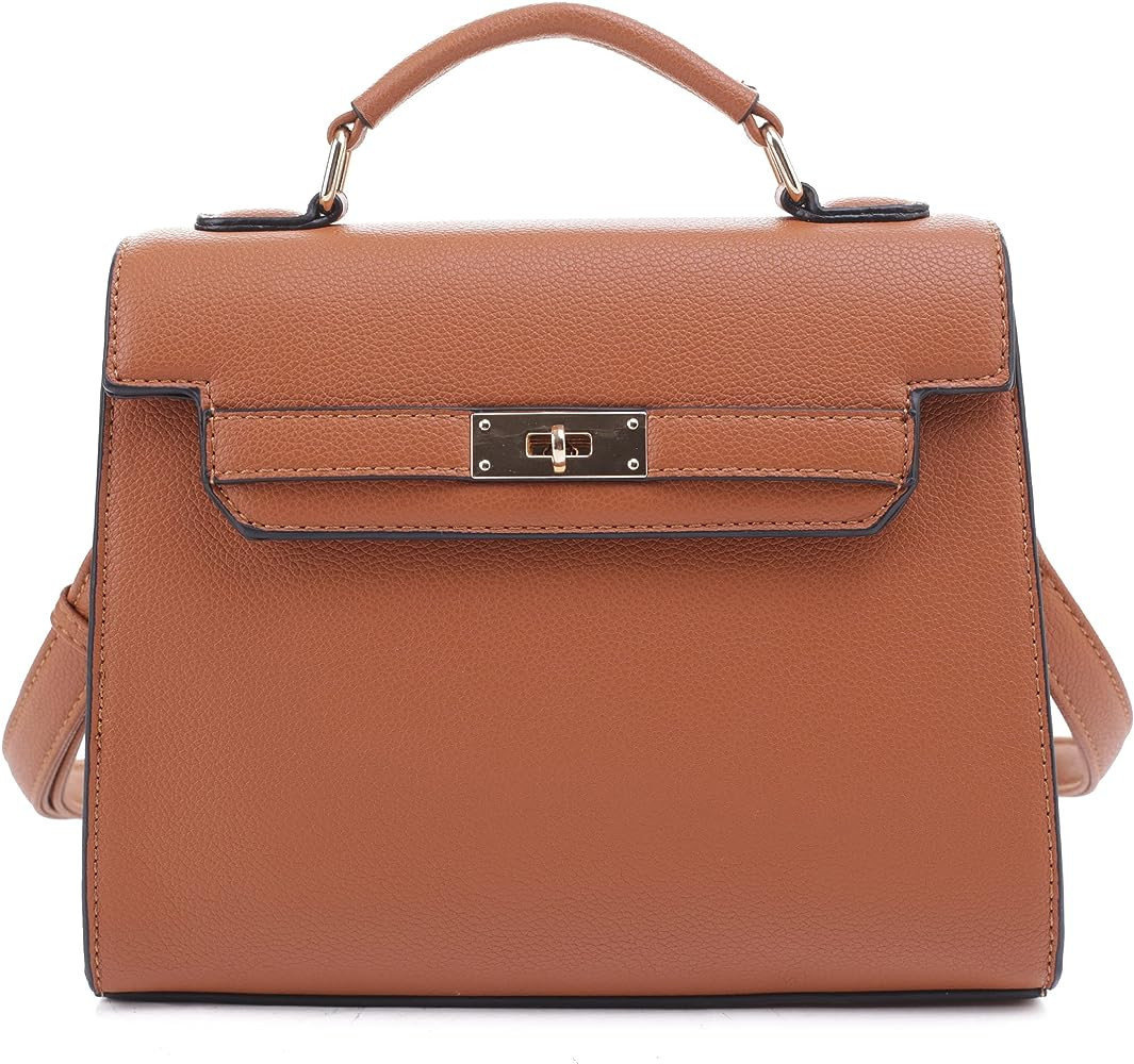 EVVE Women's Top Handle Satchel with Detachable Strap Small Pebbled Leather Crossbody Bag | Amazon (US)