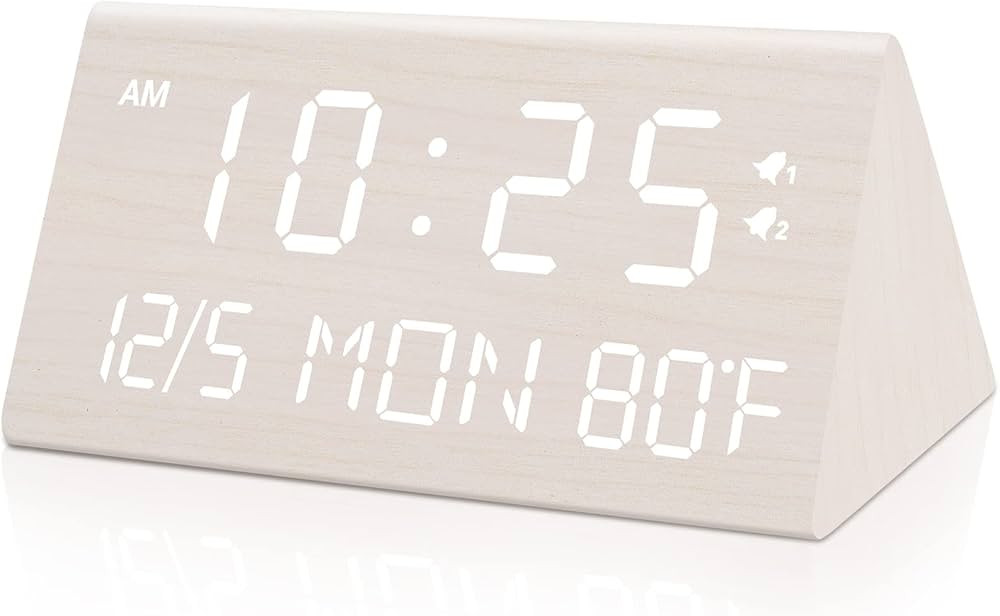 fomobest Wooden Digital Alarm Clock, 0-100% Dimmer, Dual Alarm Settings, Weekday/Everyday Mode, 9 Mi | Amazon (US)