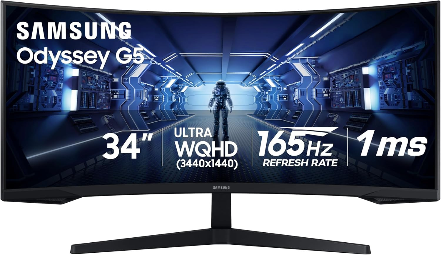 Samsung 34' Odyssey G5 Ultra-Wide Gaming Monitor with 1000R Curved Screen, 165Hz, 1ms, FreeSync P... | Amazon (US)
