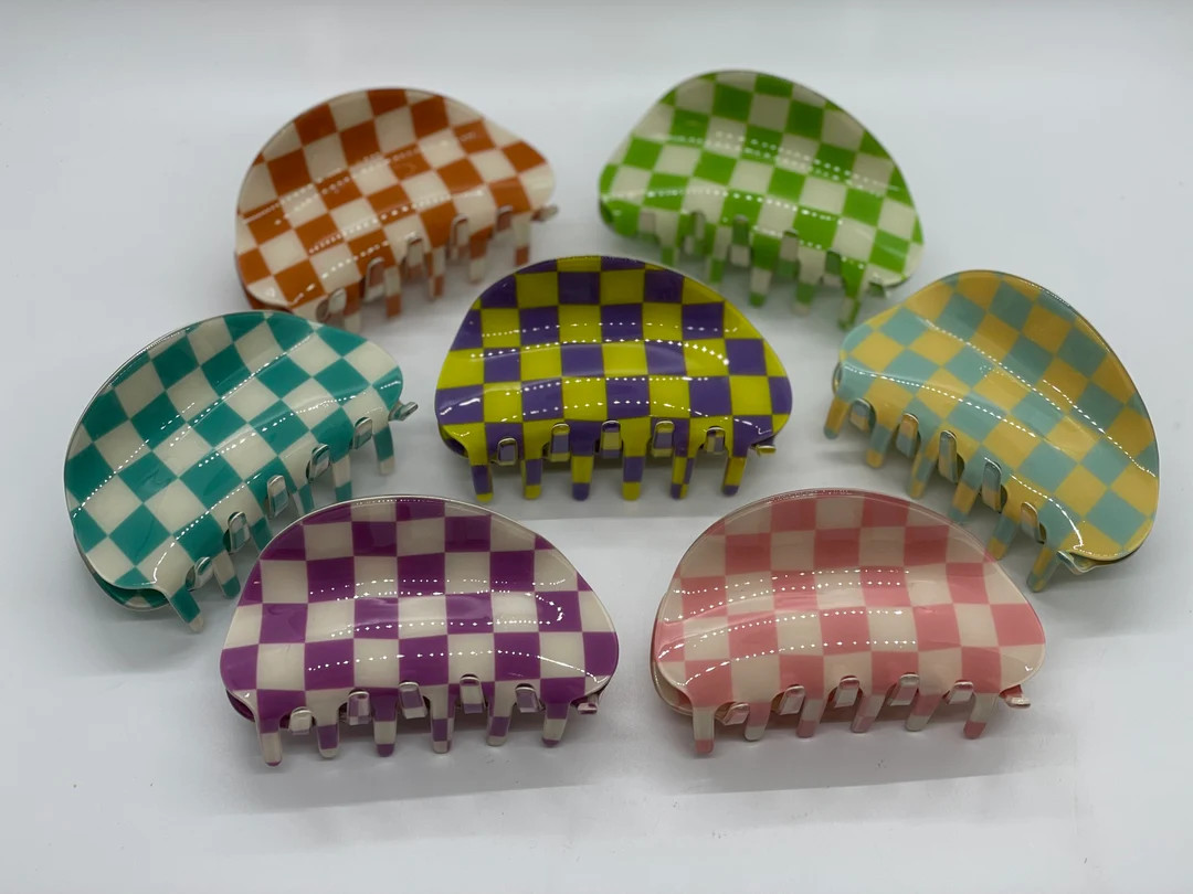 Tokyo Checkered Hair Claws, Medium Sized Hair Claws, Hair Accessories, Hair Clip, Hair Claws, Bar... | Etsy (US)