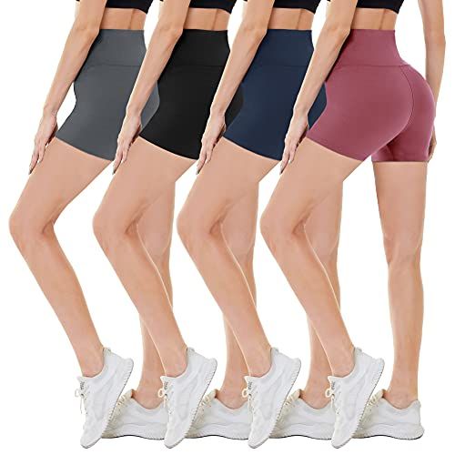 CAMPSNAIL 4 Pack Biker Shorts for Women High Waist - 5" Soft Summer Womens Shorts Spandex Workout Sh | Amazon (US)