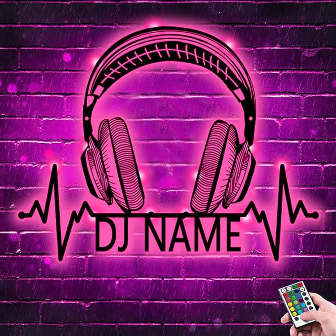 Customized Name DJ Player Metal Sign,Personalized Microphone and Headphones DJ Neon Sign Wall Art... | Amazon (US)
