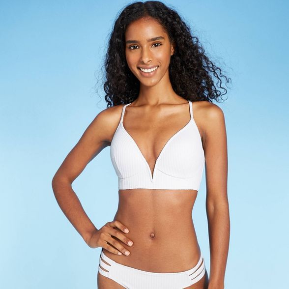 Women's Lightly Lined V-Wire Ribbed Bikini Top - Shade & Shore™ | Target
