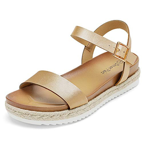 DREAM PAIRS Women’s Open Toe Ankle Strap Espadrille Casual Flatform Platform Wedge Sandals,Size 5.5,Gold/Pu,SUNNA | Amazon (US)