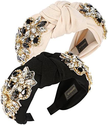 QIANXUAN Solid Color Wide Headbands For Women Diamond Rhinestone Headbands For Women Top Knot Hea... | Amazon (US)