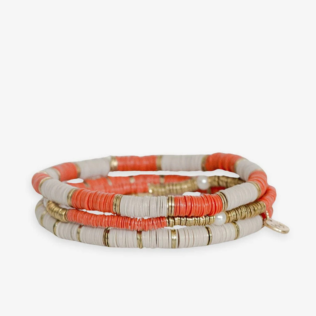 Grace Game Day Sequin Bracelet Stack of 3 Orange and White | INK+ALLOY