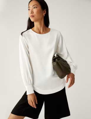 Satin Round Neck Long Sleeve Top | M&S Collection | M&S | Marks & Spencer (UK)