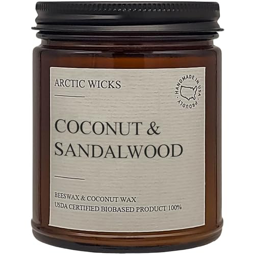 Coconut & Sandalwood Candles | Arctic Wicks Non Toxic Coconut Beeswax Candles | Natural Coconut Beeswax 9oz Amber Jar | Candles Wax Non-Toxic Clean Burn 100% USDA Certified Biobased | Amazon (US)