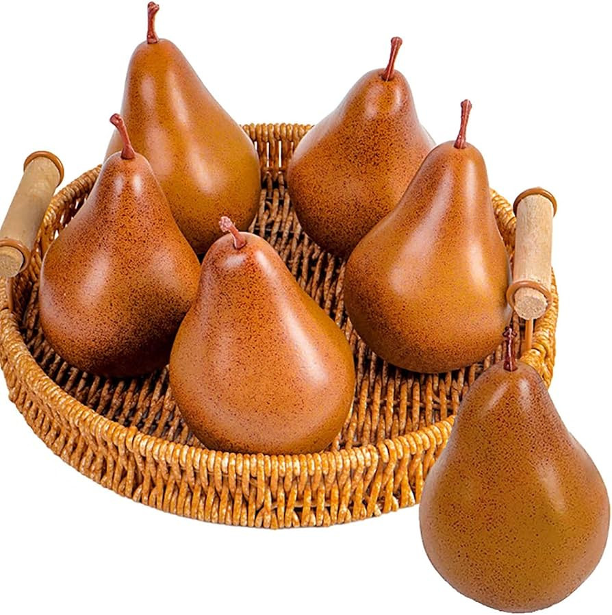 Emivery 6Pcs Artificial Pears Set, Fake Simulation Brown Pear Lifelike Pear Faux Artificial Fruit... | Amazon (US)