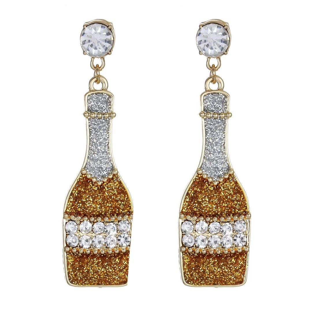 Packed Party Women's Goldtone Holiday-Bubbly Champagne Bottle Motif Earrings | Walmart (US)