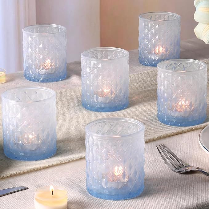 6 Pcs Blue Gradient Votive Candle Holders Glass Tea Light Candles Holder Light Blue Ombre Large C... | Amazon (US)