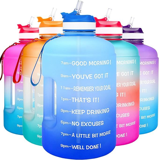 QuiFit Motivational Gallon Water Bottle - with Straw & Time Marker BPA Free Large Reusable Sport ... | Amazon (US)
