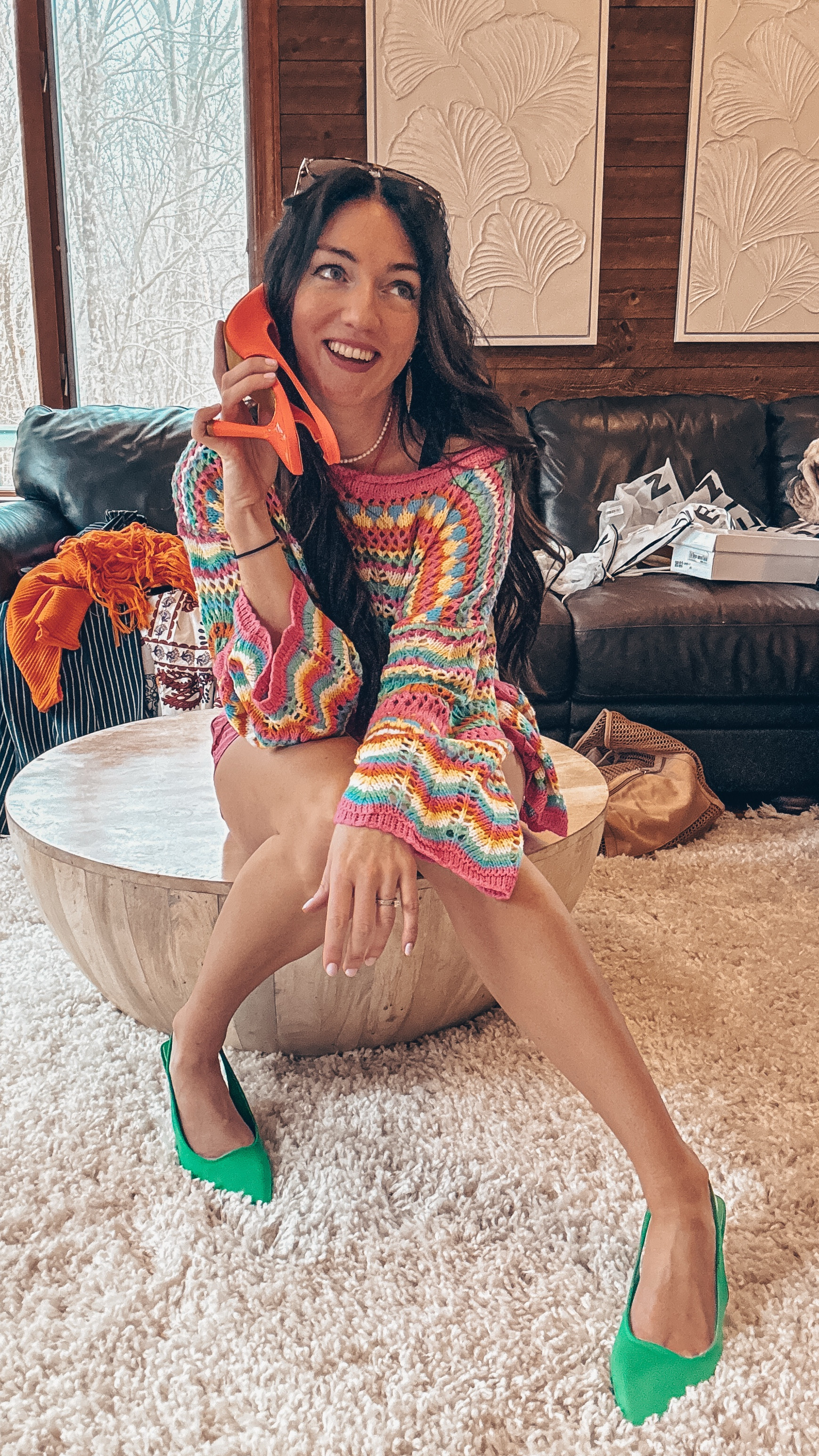 Fun spring summer knit sweater bright colors and loose sleeves. Green open back heels  

#LTKShoeCrush #LTKTravel #LTKFindsUnder50