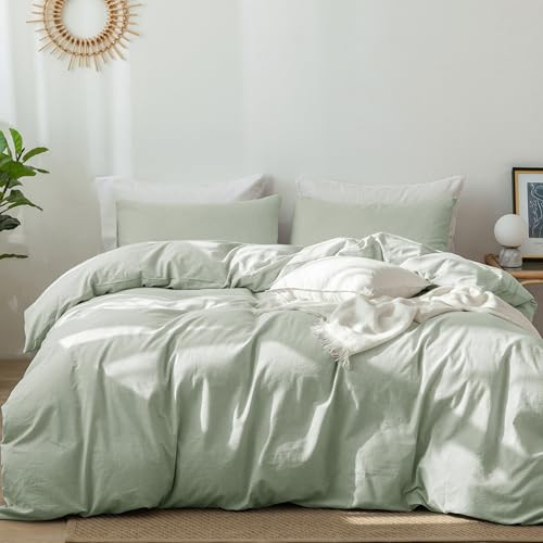 MooMee Bedding Duvet Cover Set 100% Washed Cotton Linen Like Textured Breathable Durable Soft Comfy (Sage Green, Cal King) | Amazon (CA)