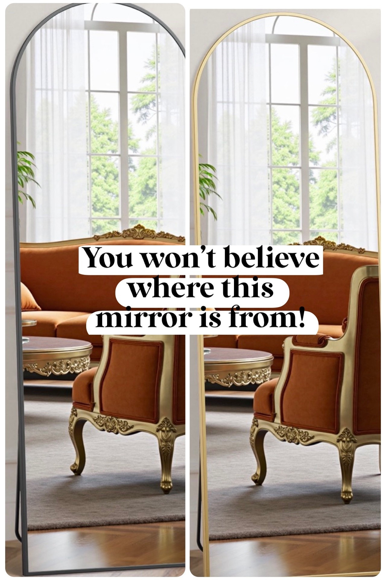 It looks so high-end, but it’s one of those finds that makes you feel like you won the home-decor lottery.
Simple, pretty, and such an easy way to make a room feel bigger and brighter.

Which finish do you love more - black or gold?

#HomeFinds #BudgetHomeDecor #WalmartFinds #MirrorDecor #HomeStyleIdeas