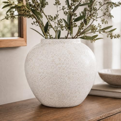 White Ceramic Vase 8.3-Inch Round Textured Vase for Home Decor | Amazon (US)