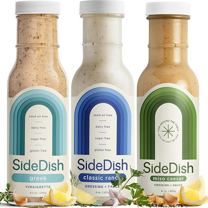 SideDish Healthy Dressing Variety Pack - Classic Ranch, Miso Caesar, Greek Vinaigrette - Seed Oil... | Amazon (US)