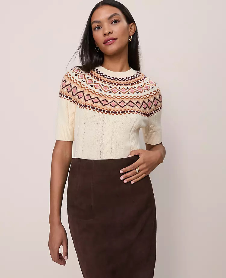 Fair Isle Cable Sweater Tee | Ann Taylor