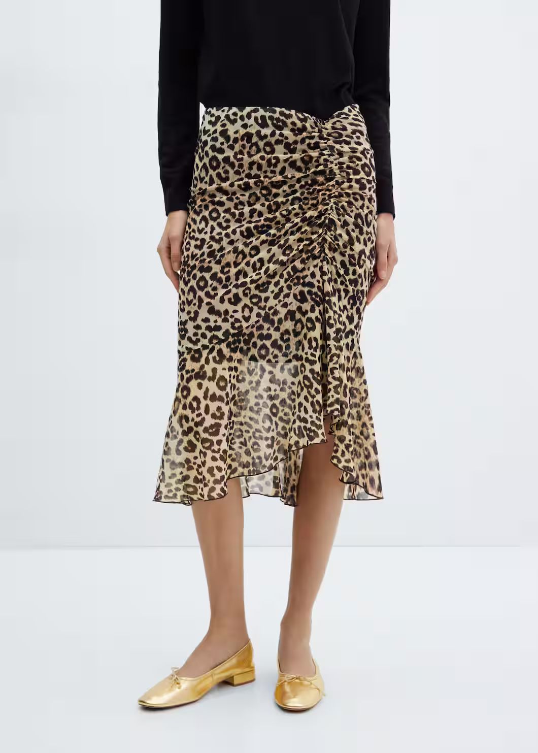 Leopard skirt with gathered detail -  Women | Mango United Kingdom | MANGO (UK)