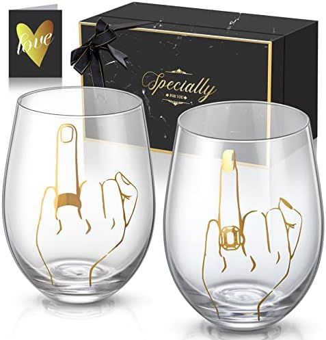 GEMTEND Engagement Gifts for Couples, Ring Finger Wine Glass, Bride and Groom Gifts, Funny Weddin... | Amazon (US)