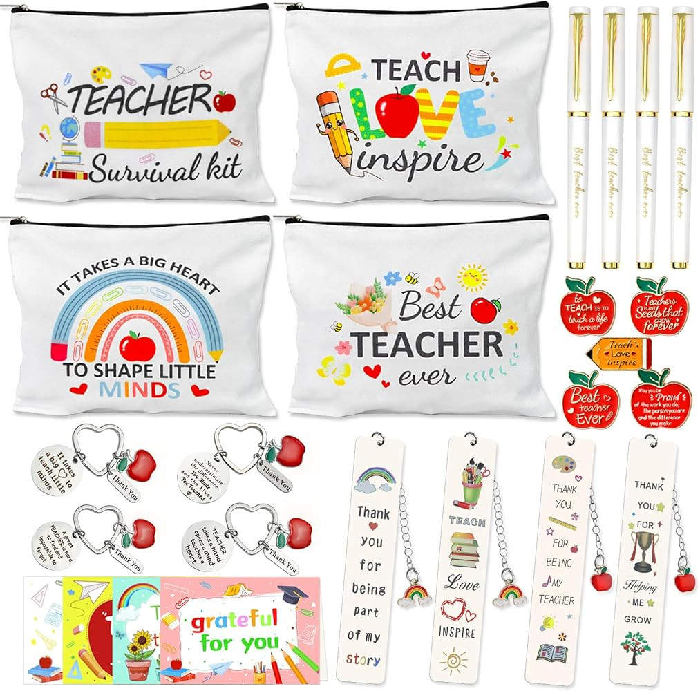 26 PCS Teacher Appreciation Gifts in Bulk 4 Thank You Gift Set with Makeup Bags Keychains Bookmar... | Amazon (US)